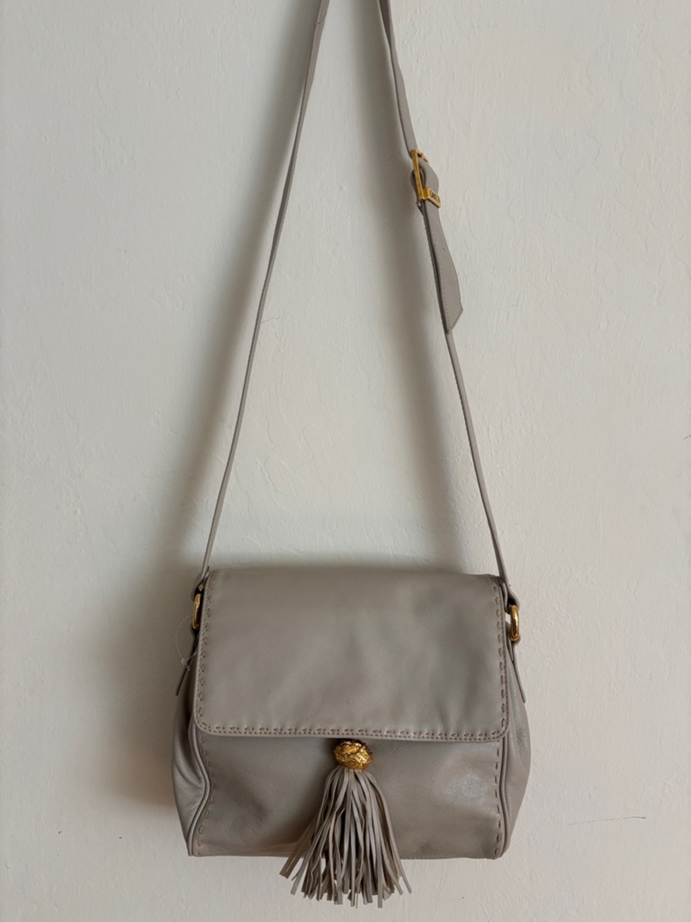 Ganson Women's Taupe Leather Crossbody Bag with Tassel
